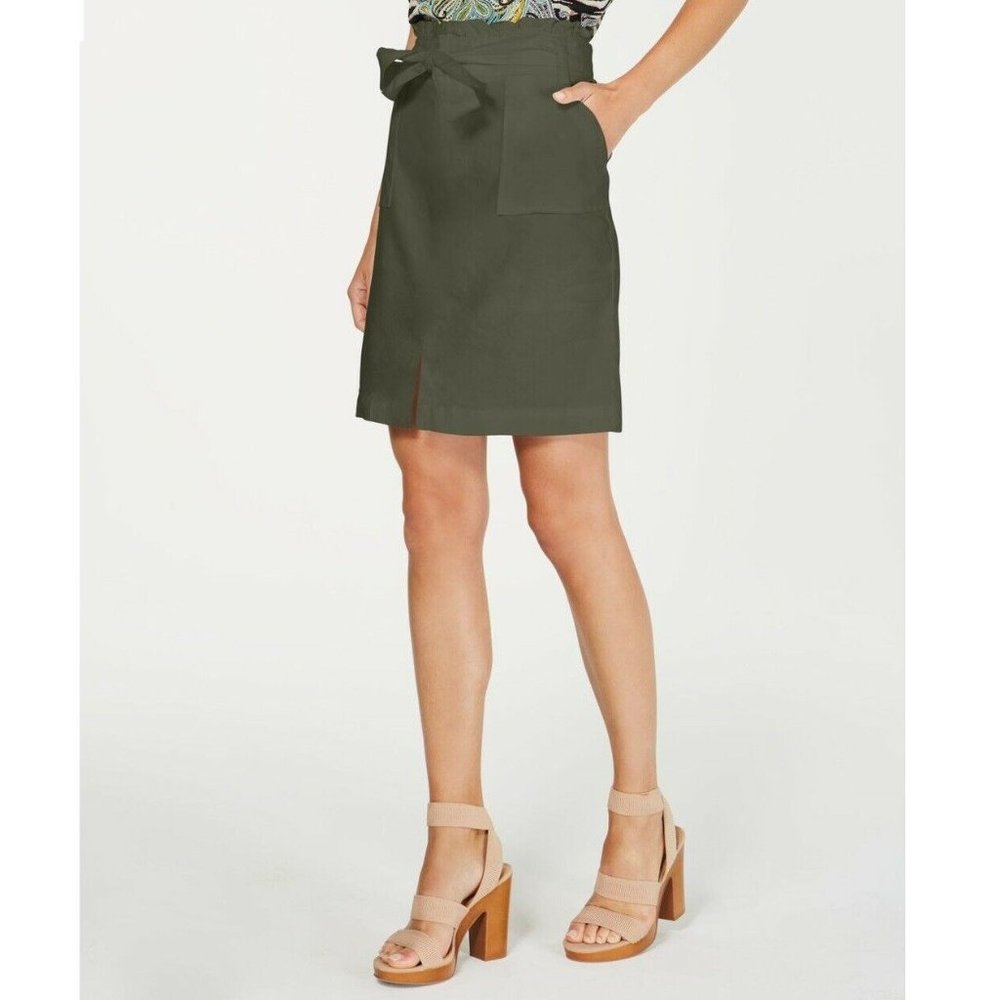 INC XL Olive Green Paper Bag Skirt NWT BL88-9 - Picture 3 of 5